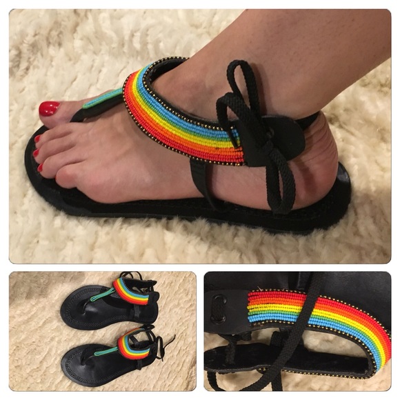 Boho handmade leather beaded Tribal sandals