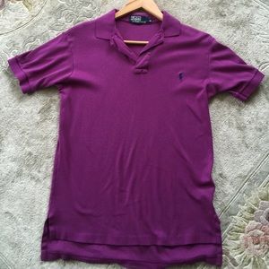 Purple polo short sleeve shirt.