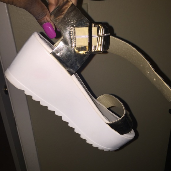 Gold platform sandal worn once