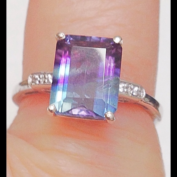 Bi-color Fluorite, White Zircon Ring