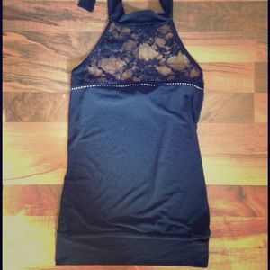 Used halter top with see through lace upper