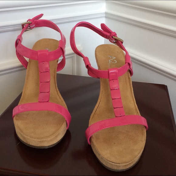 A2 by Aerosoles Shoes - A2 by Aerosole Pink Patent Rose Plush Wedge Sandal