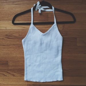 90's white ribbed slightly cropped halter