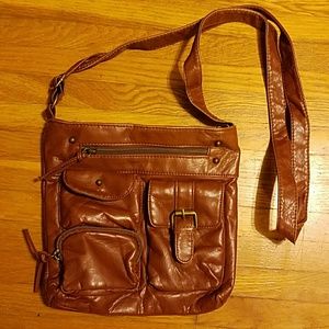 Faux brown leather crossbody purse