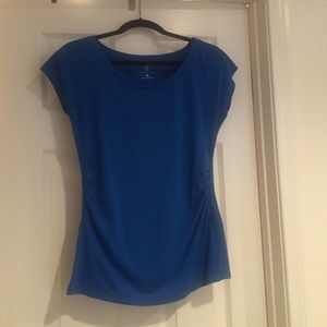 Royal blue dolman style t shirt with side rushing
