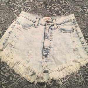 High waisted acid wash shorts