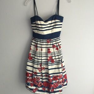 Blue Stripe Red Flower Sundress