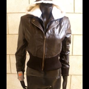 Women's hooded bomber leather jacket style 3600
