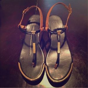 Black,Brown & Gold Leather Wedges