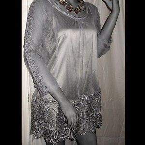RYU Silver Grey Mesh Lace Tunic