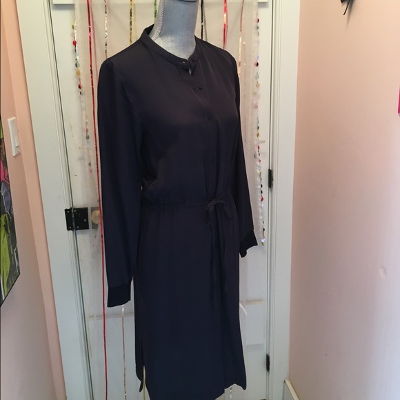 NWT Theory Navy Silk Drawstring Waist Dress - Picture 3 of 5