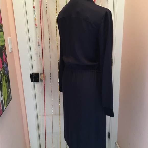 NWT Theory Navy Silk Drawstring Waist Dress - Picture 4 of 5
