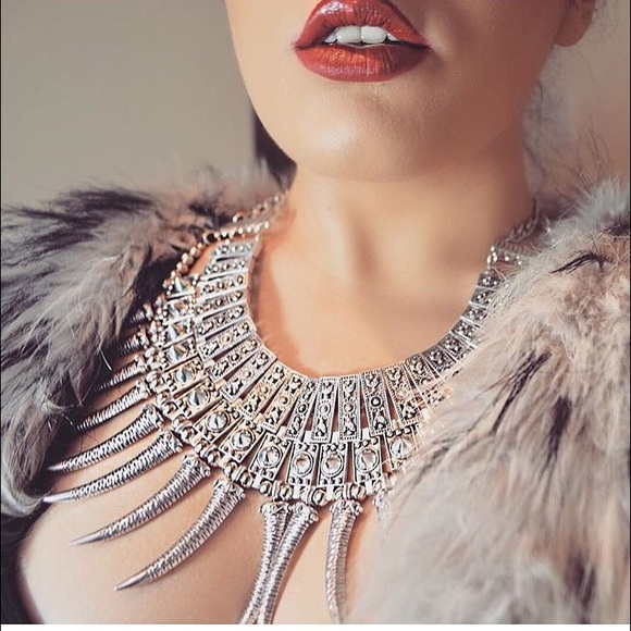 Silver, tribal, bib style necklace set