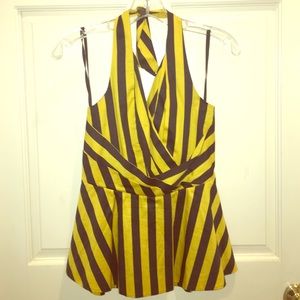 Anthropologie yellow and gray striped halter top