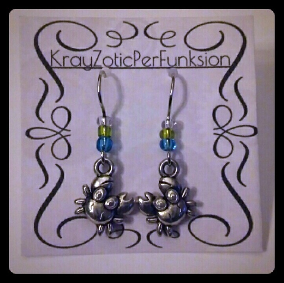 Cancer Zodiac Crab Dangle Earrings - Picture 1 of 2