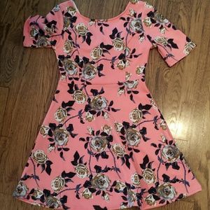 Coral dress with floral print