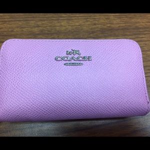 Coach crossgrain double zip coin card wallet pink