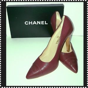 Chanel AUTHENTIC Dark Burgundy Pumps Stilettos 40
