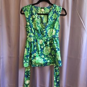 Blue and green floral J. Crew top
