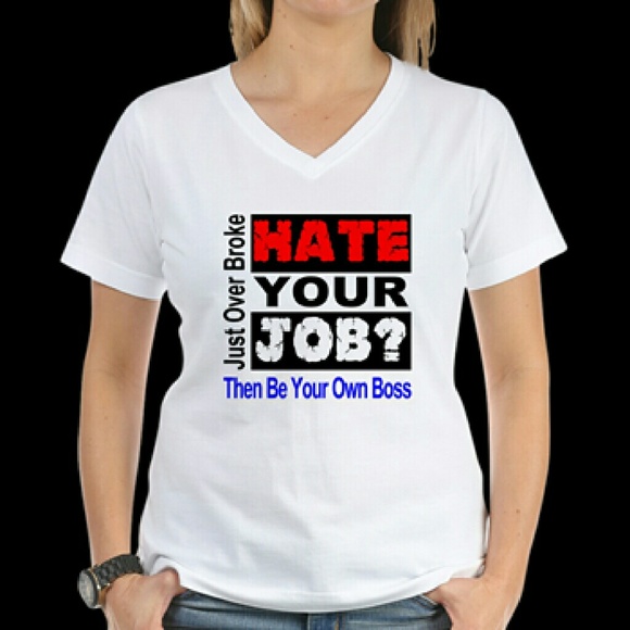 Hate Your Job White V-Neck Tee