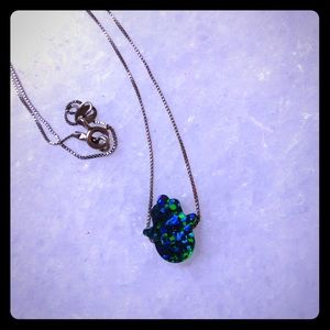 Dichroic glass opalescent Chemsa hand charm on silver chain necklace