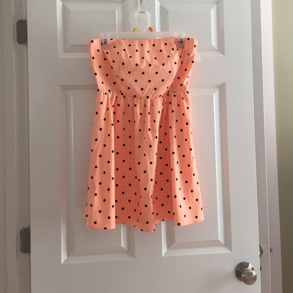 Salmon colored strapless dress