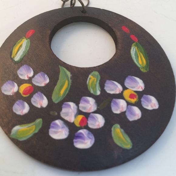 Wood bracelet & earrings pained by the artist LEON OKS - Picture 3 of 4