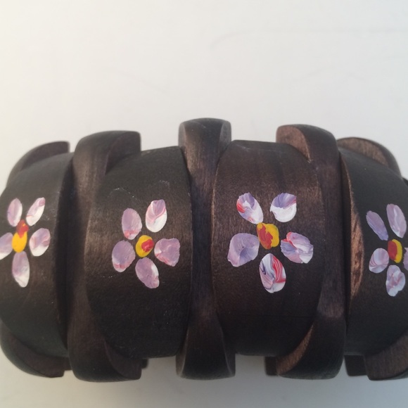 Wood bracelet & earrings pained by the artist LEON OKS - Picture 4 of 4