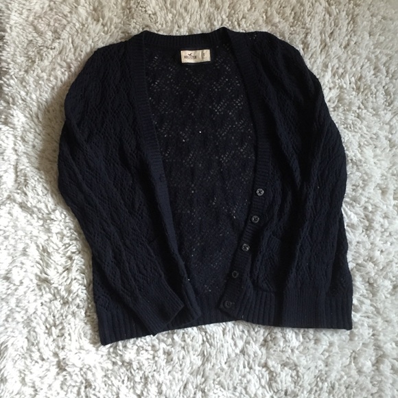 Hollister navy blue crochet cardigan