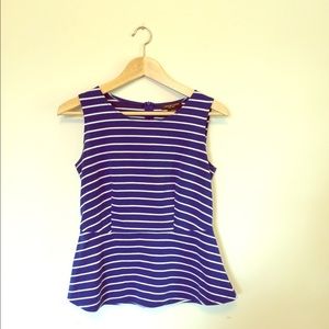 Blue & White Striped Peplum Waist Sleeveless Shirt