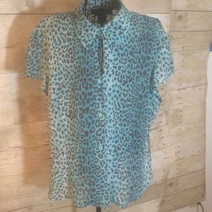 Blue Blouse with Leopard Pattern
