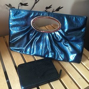 Metallic Pearl Blue Clutch & Wallet