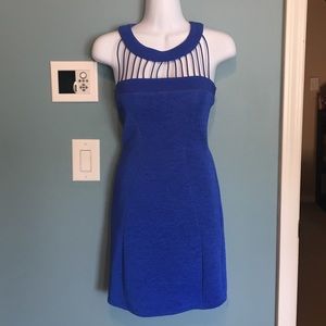 Royal blue cutout bodycon dress.