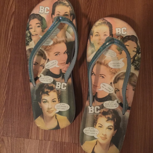 BC Footwear Blue sequin flip flops with graphics