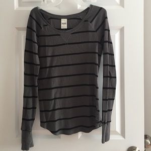 Gray and black striped waffle shirt