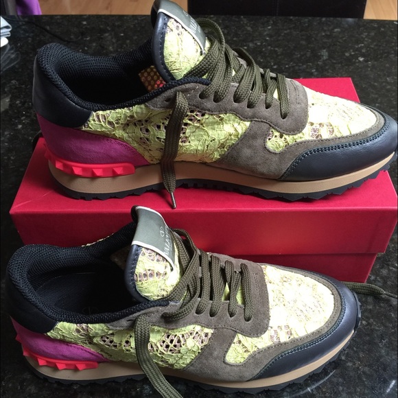 Valentino Rockstud-suede and lace sneakers