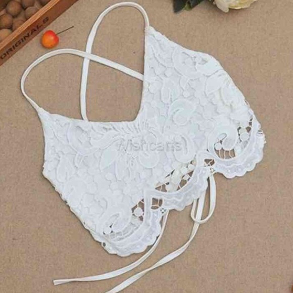 NWT Lace up white lace open back crop tank - Picture 2 of 4