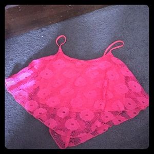 Floral patterned hot pink lace crop top