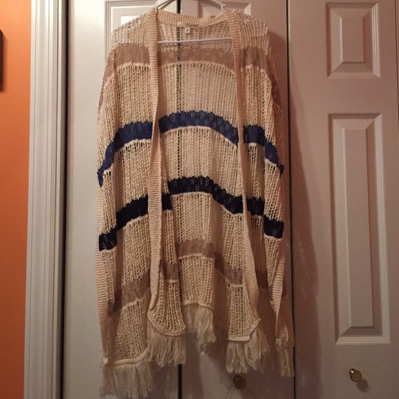 Ivory sweater with blue and beige stripes - Picture 1 of 1
