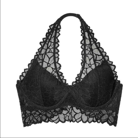 PINK floral lace halter bralette