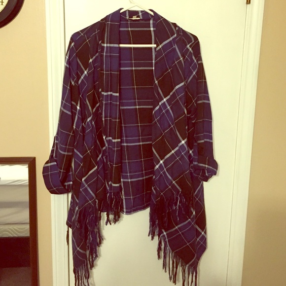 Black and Navy Plaid Cover Up