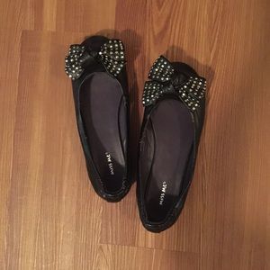 Miss Me Black Flat with studded bow detail