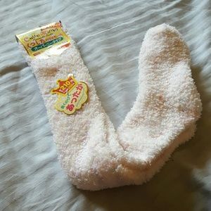 Pink fuzzy knee high socks