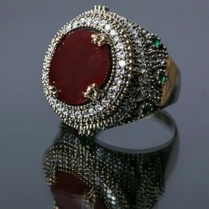 Ornate Gemstone frames sterling silver ring