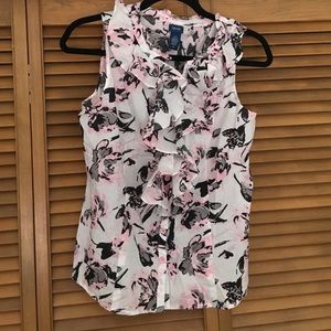 Izod Pink Ruffle Button Down Tank Size Medium