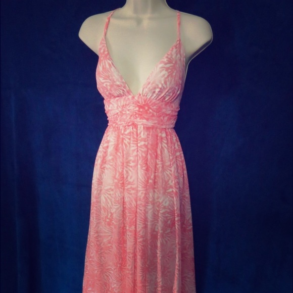 Moda International Pink/white chiffon maxi dress