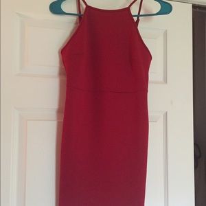 Red high neck body con dress