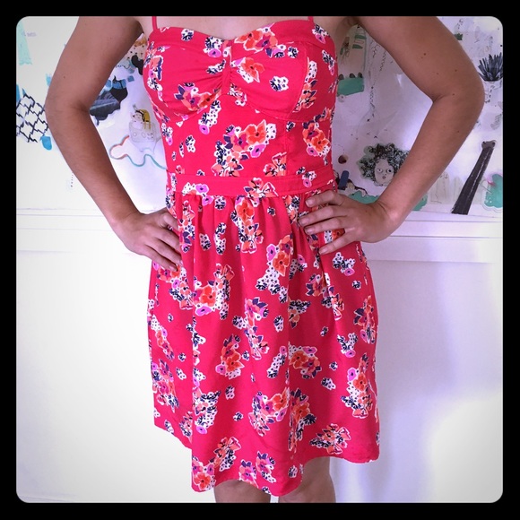Floral summer red strappy dress