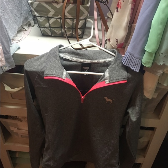 PINK quarter zip gray and neon pink jacket