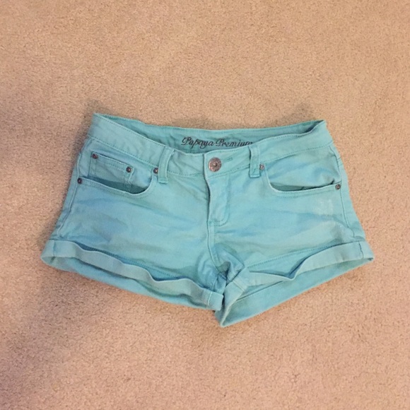 Teal denim shorts